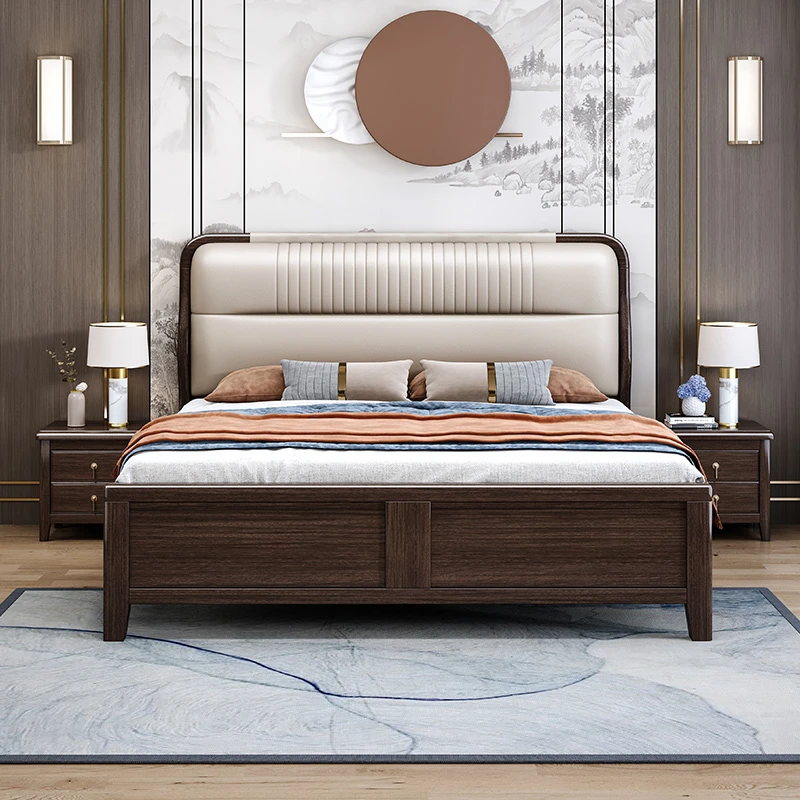 新中式1.5米实木床新款软包主卧室1.8双人床储物1.5米x2米床