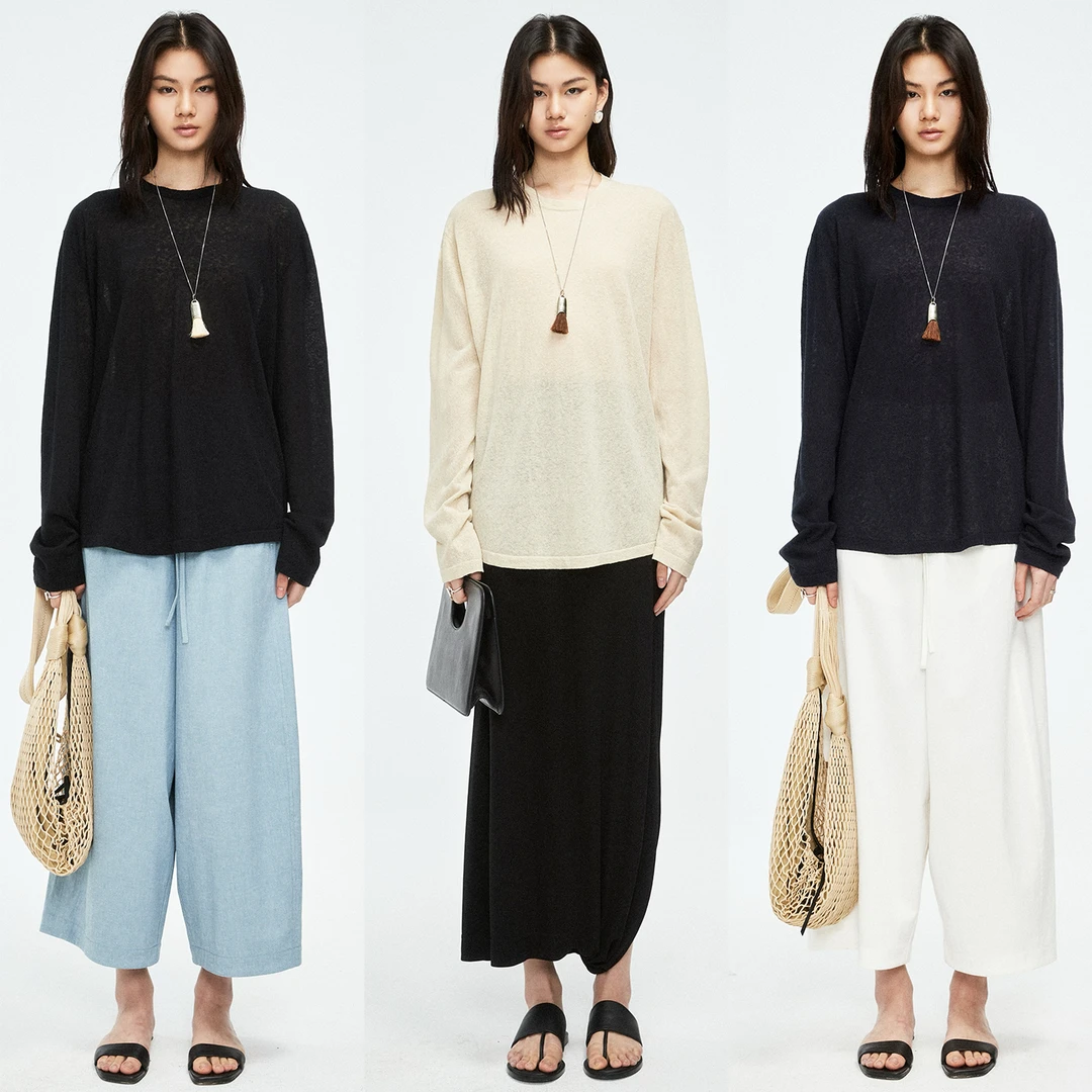 MRS Studios慵懒夏日 亚麻棉系列 纯色圆弧下摆长袖轻薄防晒罩衫