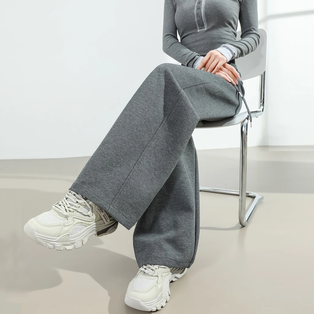 深灰色阔腿运动裤女秋季2025新款高腰垂感显瘦慵懒风直筒休闲卫裤