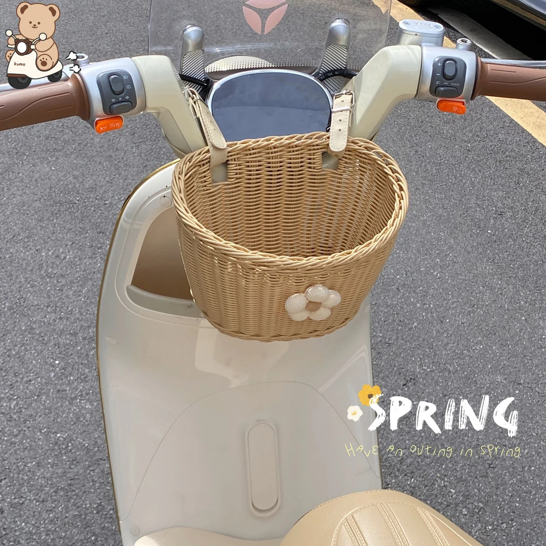 电动车通用编织收纳筐前置后置皆可用大容量高颜值置物篮