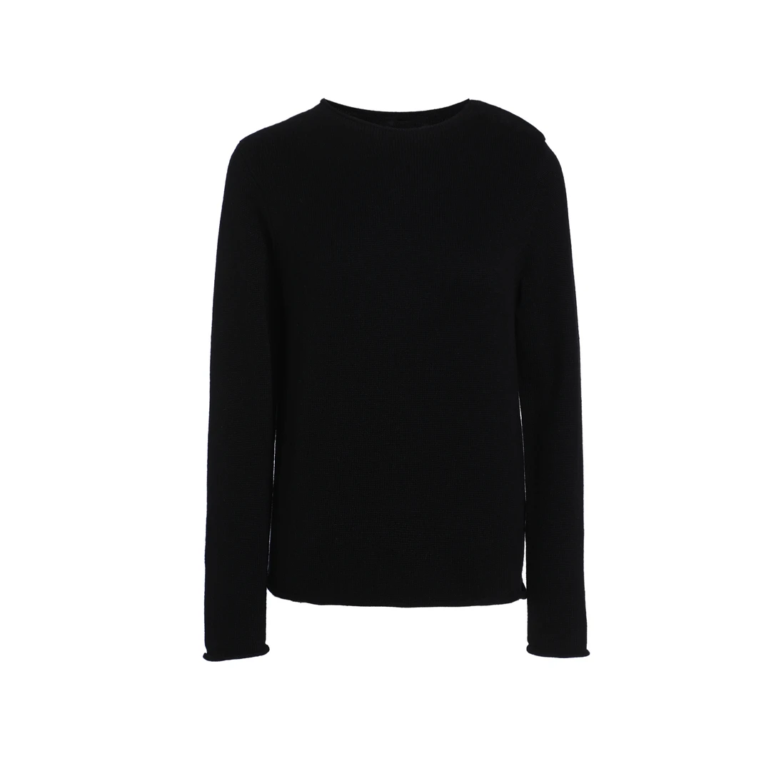 设计师简约款百搭长袖黑色毛衣0032