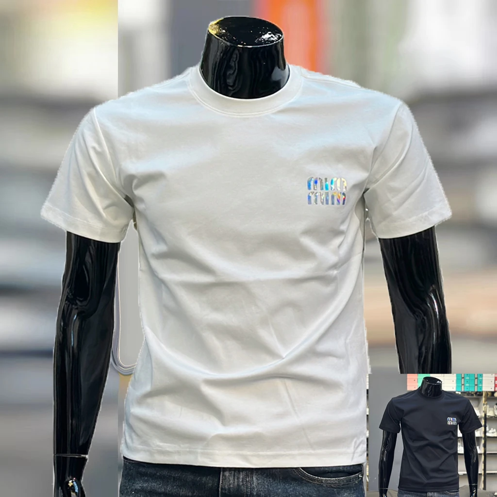 卓尚 字变色母印花短袖男雷射潮流痞帅修身半袖青年圆领打底T恤男