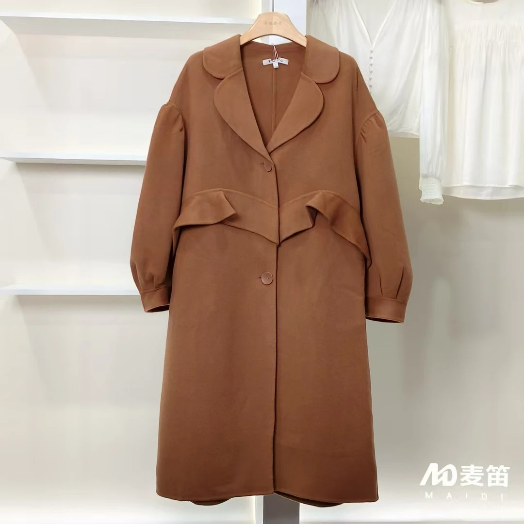 【麦笛·品牌新款】5082607 秋冬气质慵懒宽松双面呢大衣品牌女装