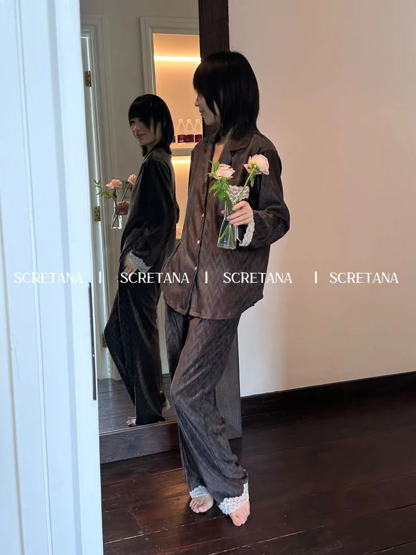 SCRETANA/安娜的秘密茉咖法式简约可外穿甜美蕾丝家居服