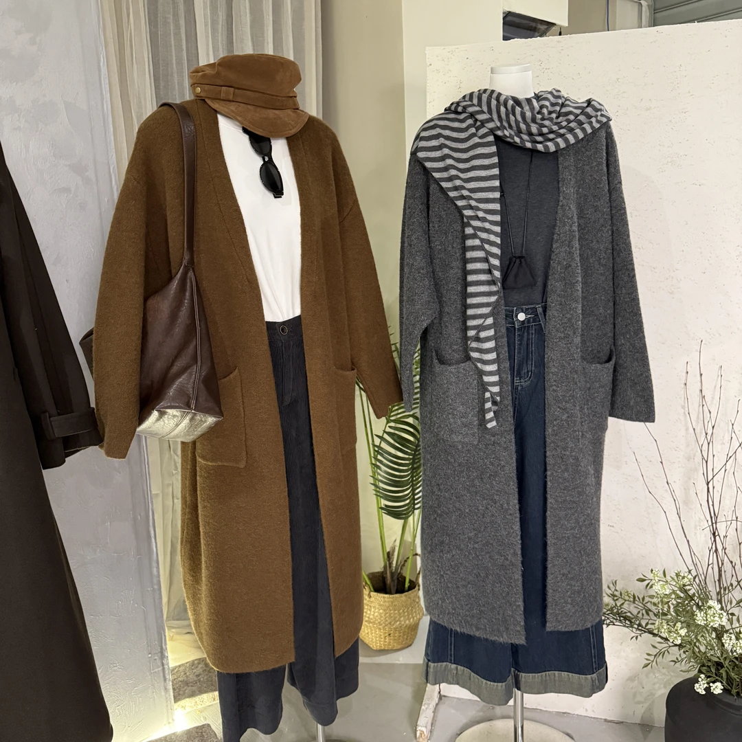 韩系慵懒风秋冬氛围感长款毛衣外套2025秋冬新款大衣