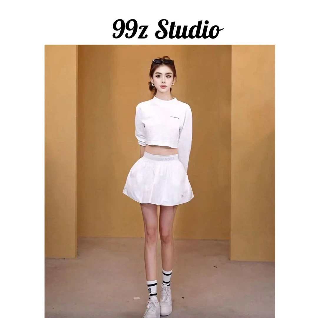 【99z Studio】LE花苞松紧腰织带A字刺绣半身裙