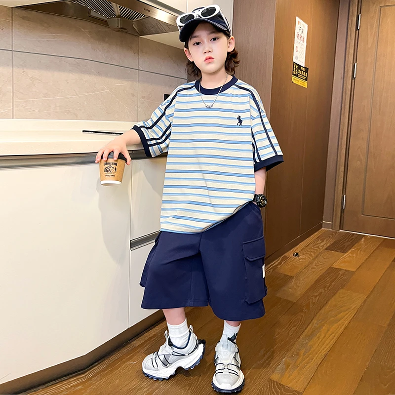 男童夏季套装2025新款夏装短袖中大儿童两件套潮【奇斯熊】B5272