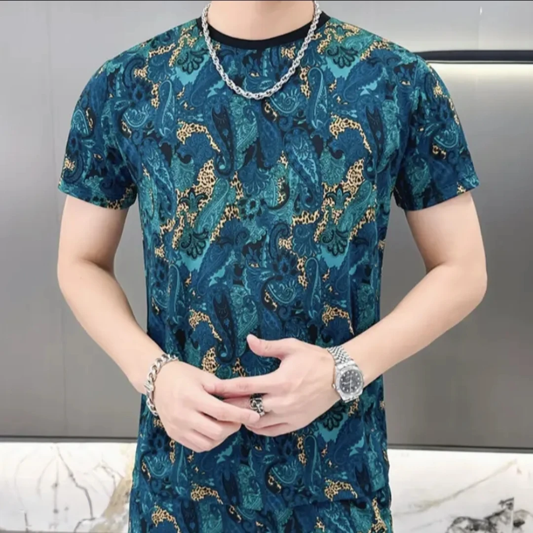 2025男士立领夏季新款冰丝高端修身上衣潮流轻奢半袖