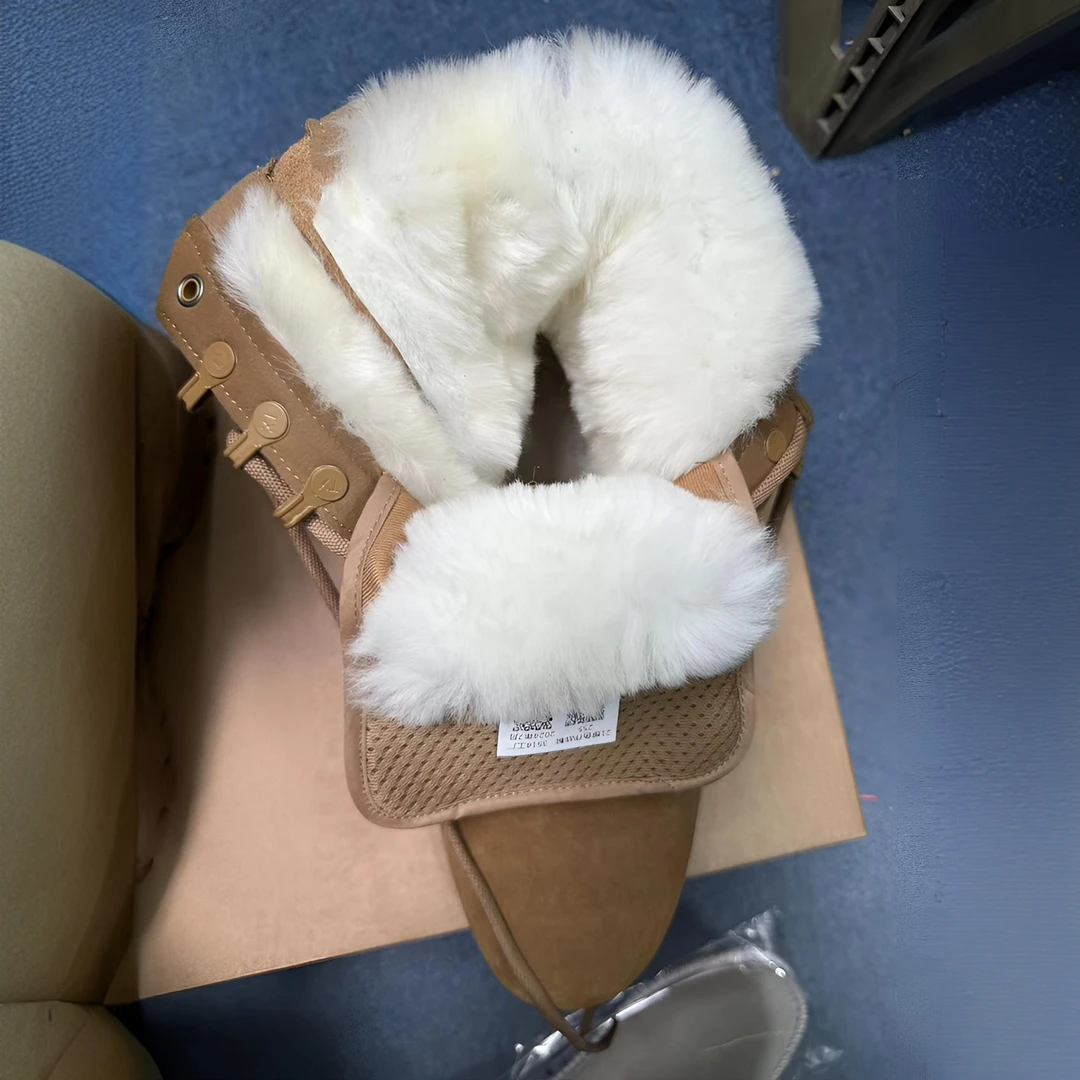 新式棕色登山棉靴子透气棉战靴新款侧拉链超轻薄 保暖舒适真皮