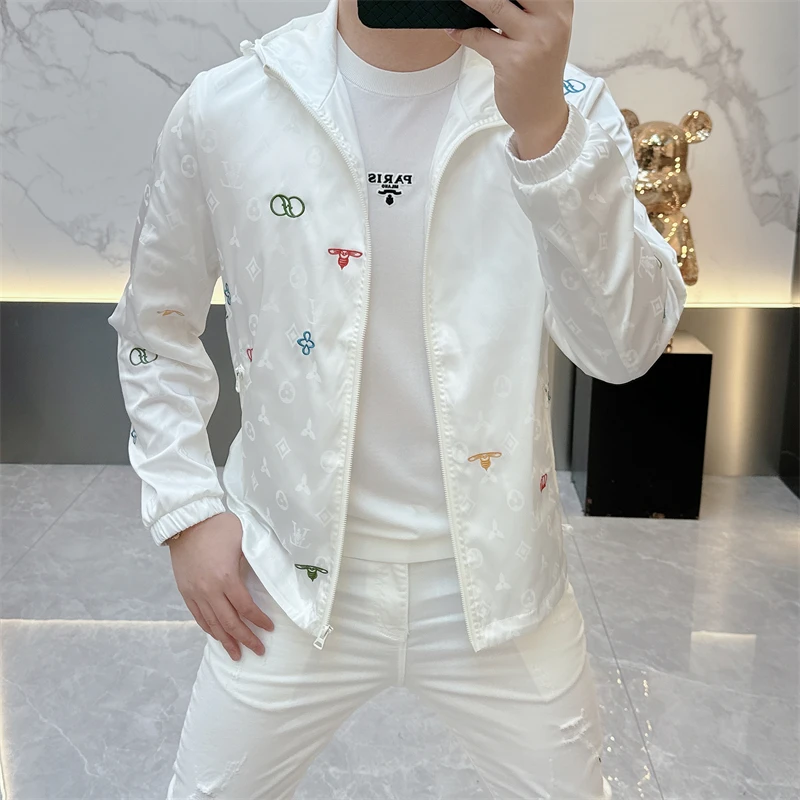 冰希轻奢.名品潮牌男士连帽夹克百搭刺绣休闲帅外套2025春季新款