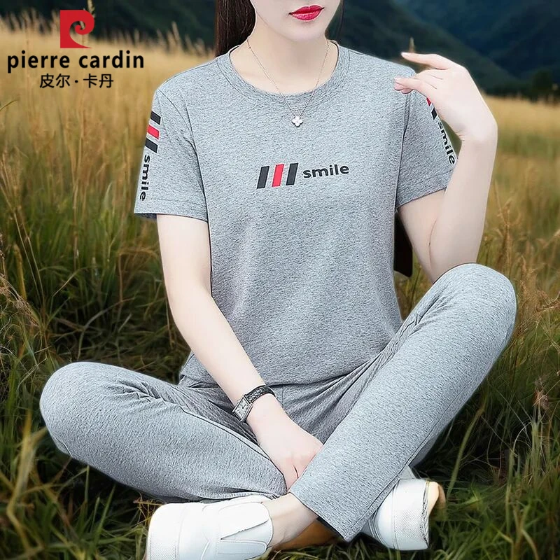 皮尔卡丹爆款运动套装夏装女夏季新款夏天中年妈妈减龄休闲两件套