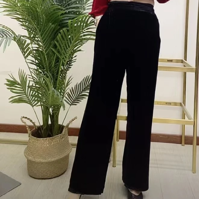 桑蚕丝植绒直筒裤88A9003