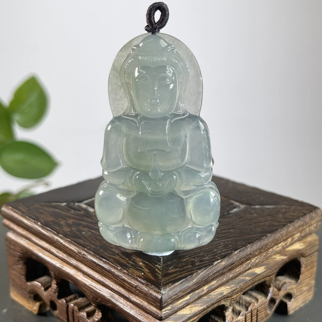 JGB11-163  天然缅甸A货翡翠  正装观音