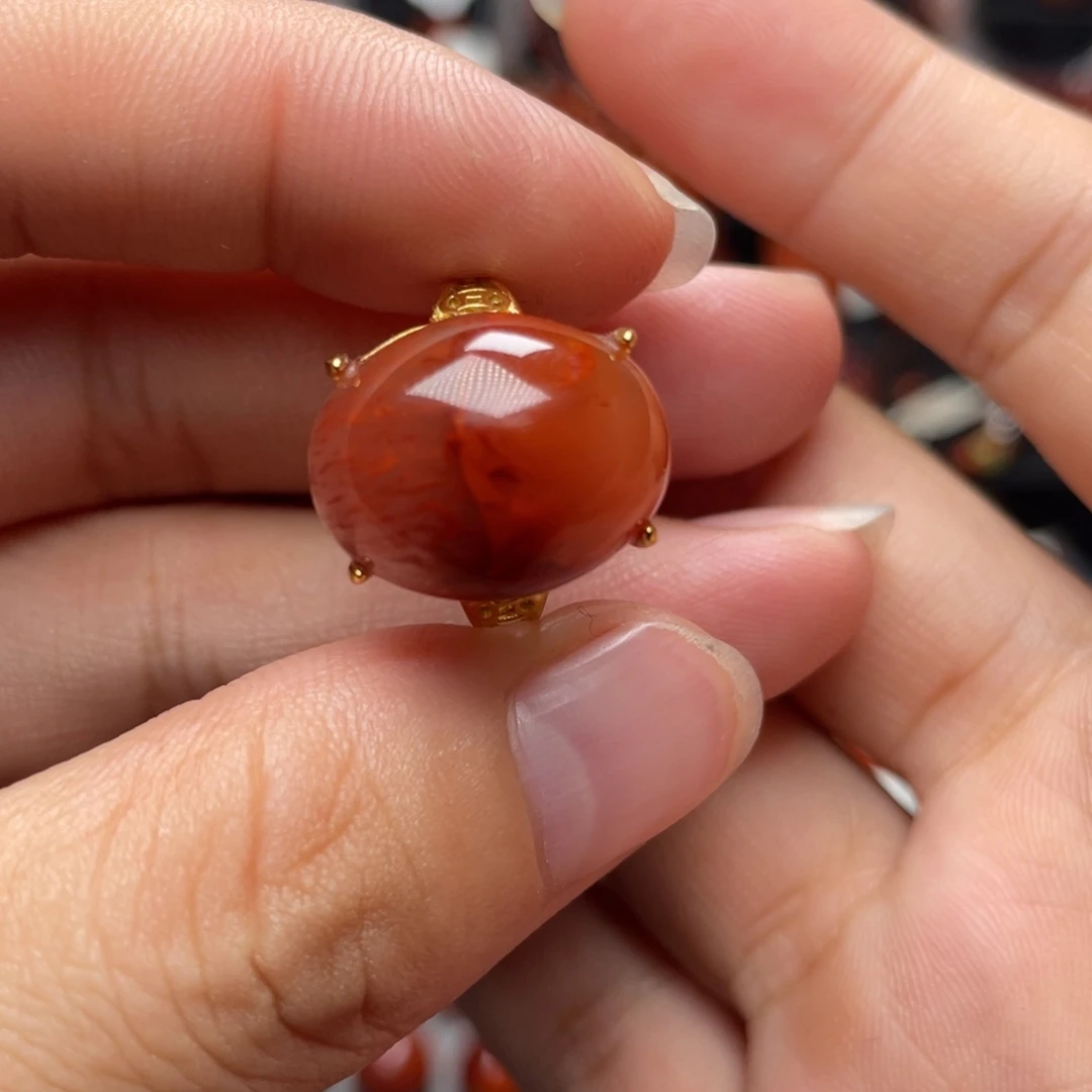南红玛瑙银S925镶嵌水天一线戒指