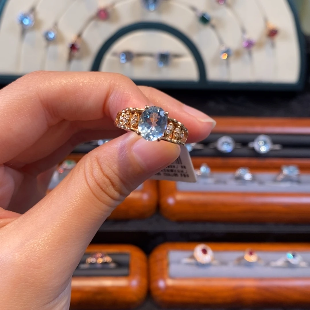 海蓝宝石戒圈18K金镶嵌1.52ct