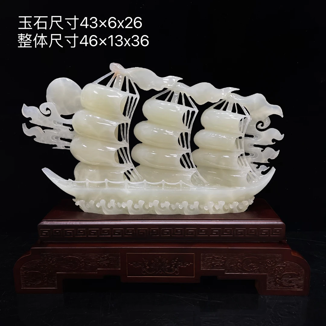 【一帆风顺】整石雕刻家用创意摆设手工玄关中式开业乔迁送礼办公桌