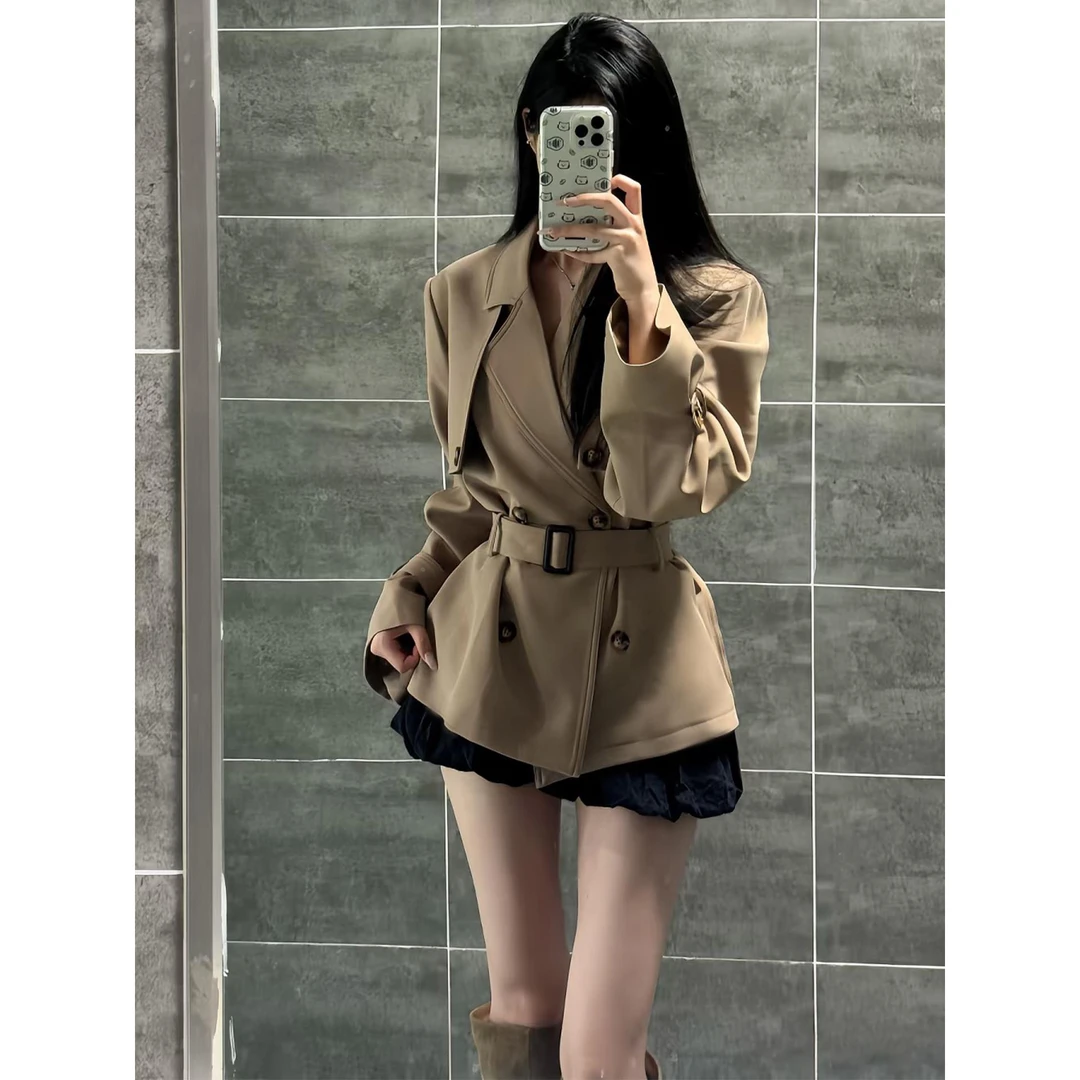 DUCURNO韩系卡其色风衣女秋季2025年新款小个子宽松显瘦气质外套