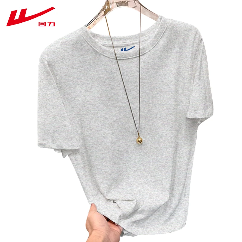 回力圆领正肩短袖t恤女2025春夏秋季新款显瘦百搭棉半袖体恤衫