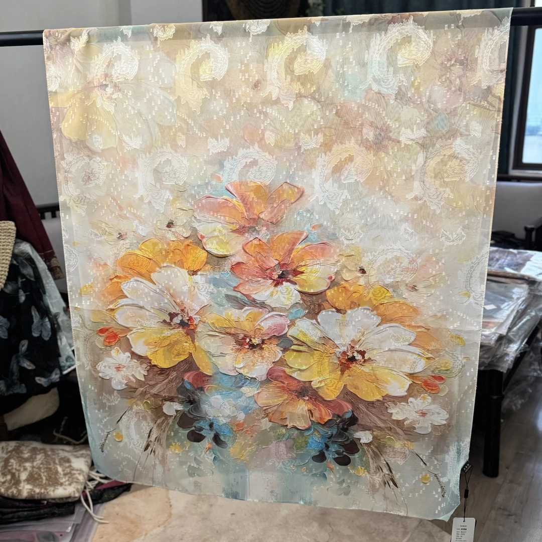 【C63-103 春色满园】180*70剪花丝巾围巾桑蚕丝百搭真丝提花气质