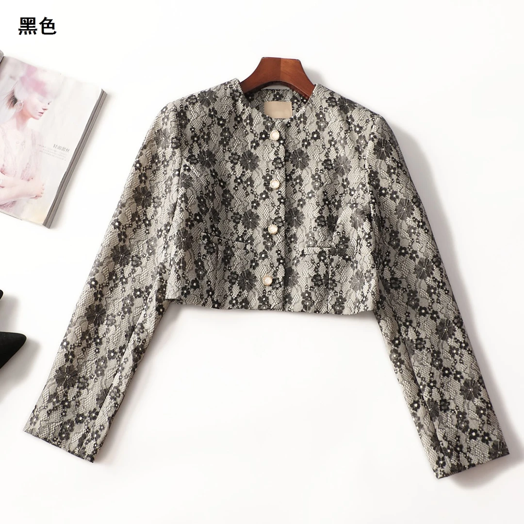 412314秋短款长袖双排扣外套秋季上衣短外套复古蕾丝小香风