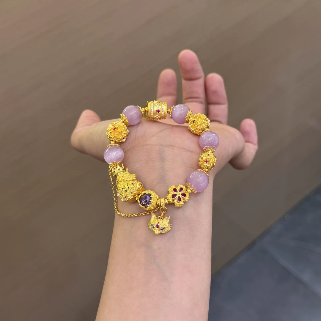 【菠萝珠宝】足金999 狐狸搭配独角兽 文玩手串 克重：43.98克