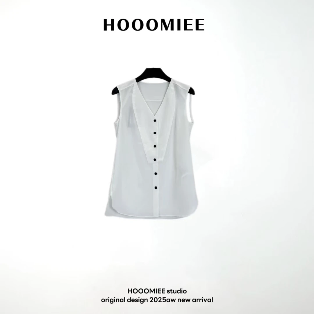 HooomieeV领纽扣拼接纯色无袖薄女士马夹背心220607