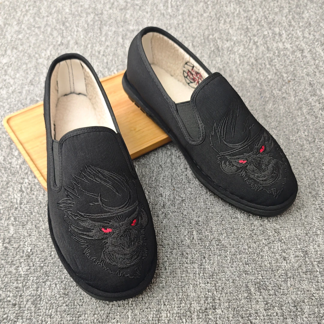 冬季加绒棉鞋老北京手工布鞋男款中国风百搭懒人一脚蹬保暖休闲鞋