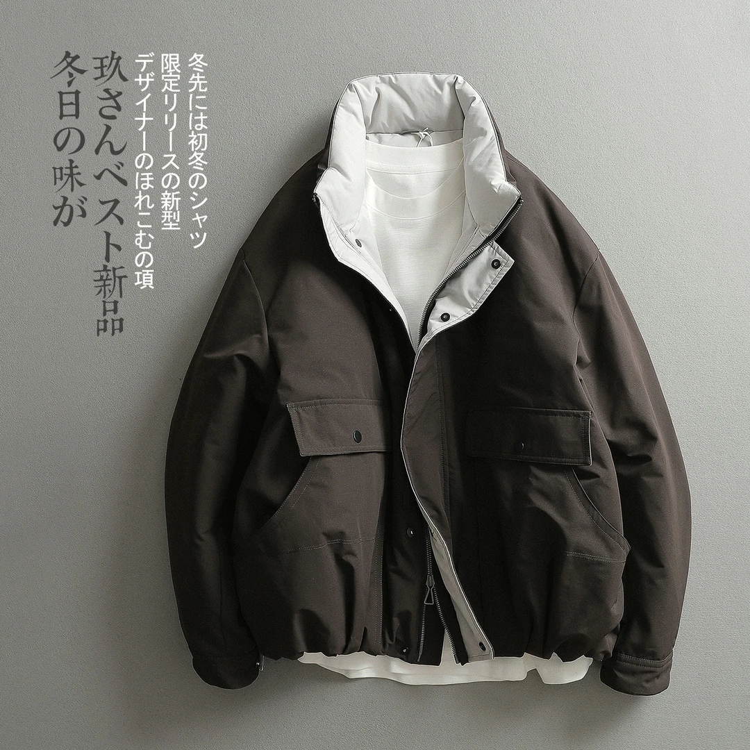 【见川】冬季白鸭绒拼色立领羽绒服 男