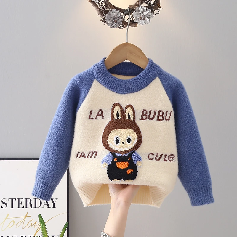 童装男童毛衣针织衫儿童秋冬装2025新款男孩卡通加绒加厚毛线上衣