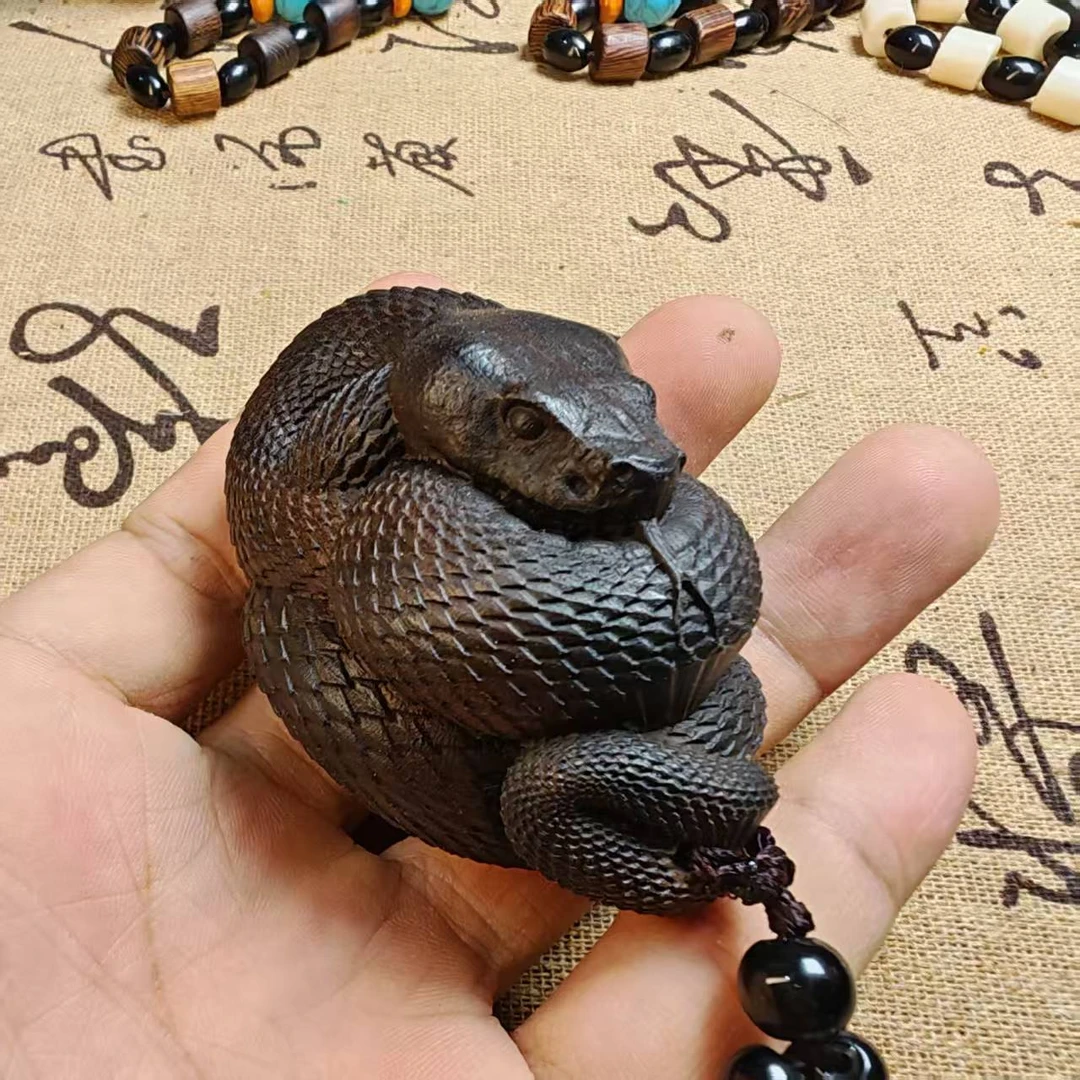 贡木盘蛇实木雕刻立体蛇王木雕挂件文玩手把件适合男士把玩摆件