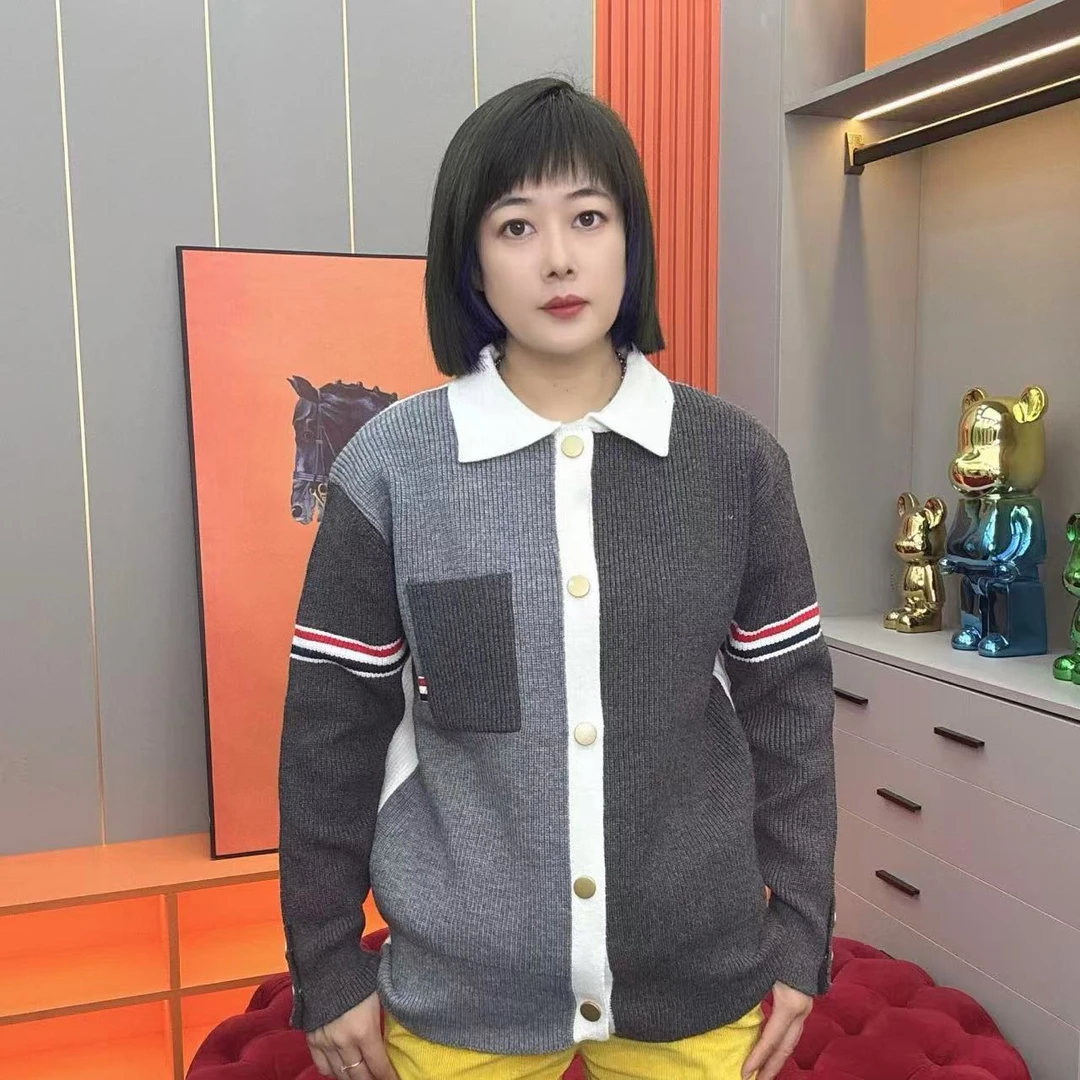 2025年 秋季男士时尚潮流开衫拼色翻领针织衫