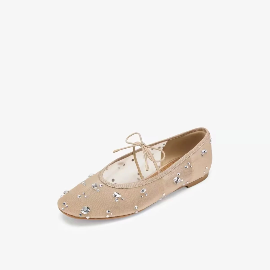 路静音同款 卡普里岛25春夏新款玛丽珍平底芭蕾网纱鞋