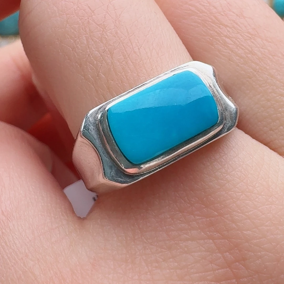 绿松石银S925镶嵌戒指