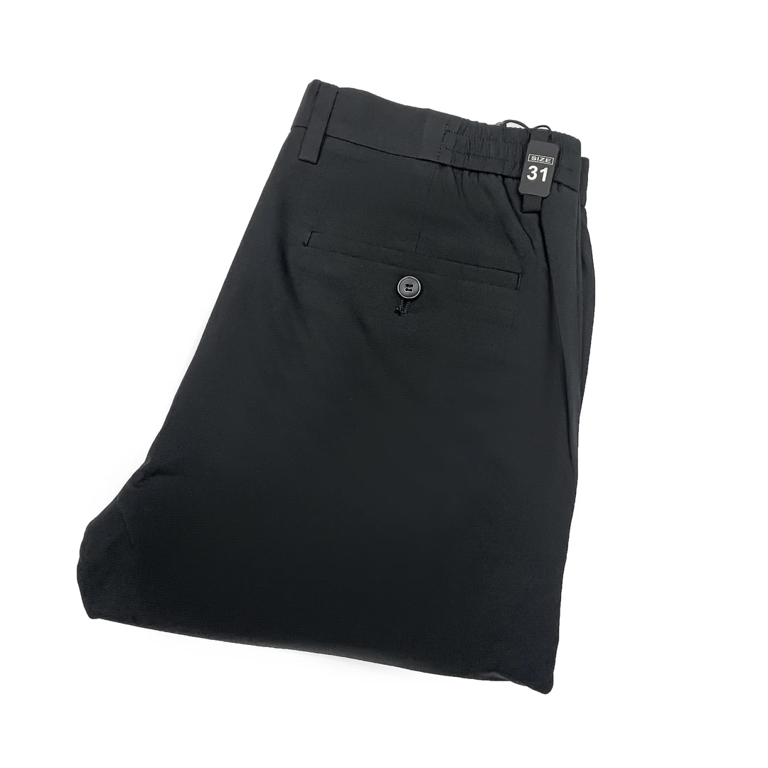 比亚-夏季黑色纯色中腰商务通用薄款直筒休闲裤经典男裤A50236