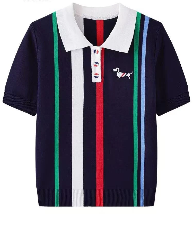 【编码25 26】polo衫女撞色条纹短袖高级感短款减龄独特别致上衣