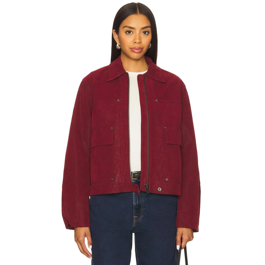 FREE PEOPLE BLAIR 仿麂皮夹克 红色 短外套