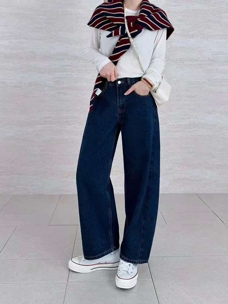 SU【755】花87 愫思 小个子弯刀裤2025秋季深蓝色牛仔裤~