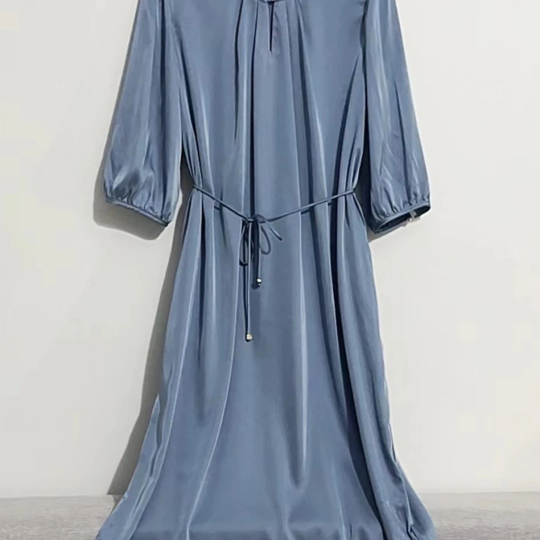 250343夏季修身新款重磅真丝弹力双乔连衣裙法式收腰时尚