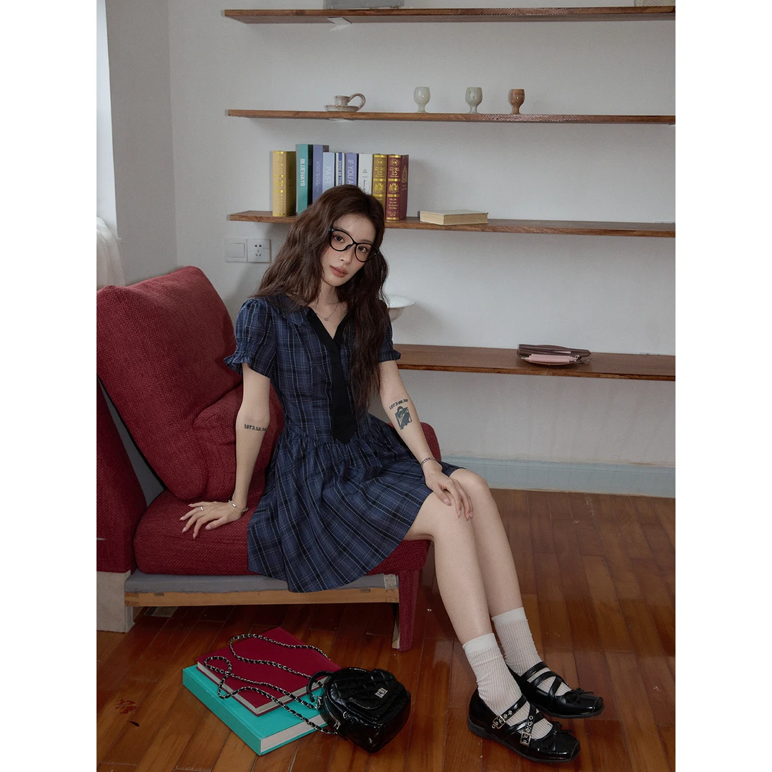 【吵吵家】韩系格子a字连衣裙2025夏气质收腰显瘦酷飒风女装高级感