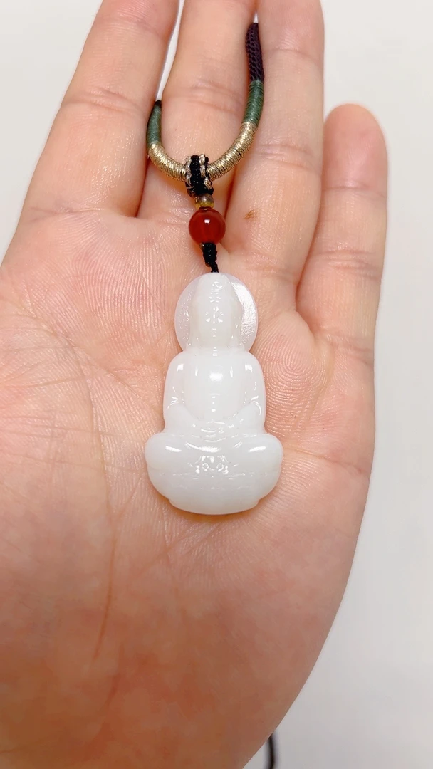 天然和田玉白玉观音吊坠40mm高（送挂绳）