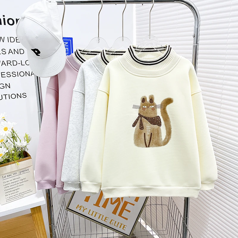 冬季新款加绒加厚卫衣中大童卡通上衣休闲宽松圆领zb5139简约童品