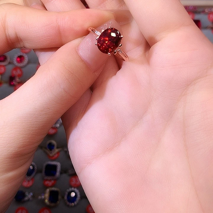 石榴石戒指银S925镶嵌