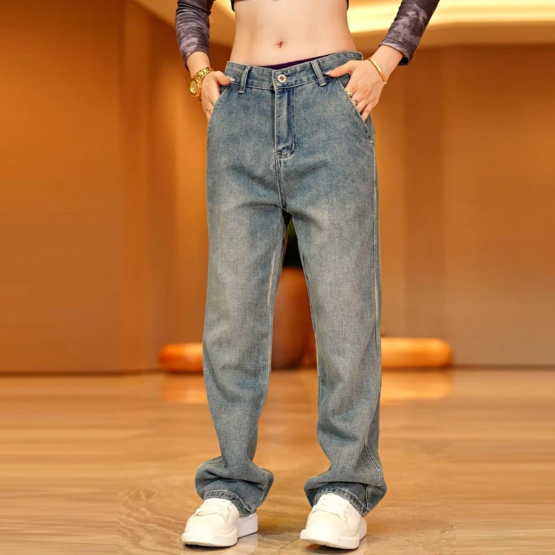 2025秋季新款男士牛仔裤美式复古水洗潮流百搭无弹宽松直筒蓝牛仔