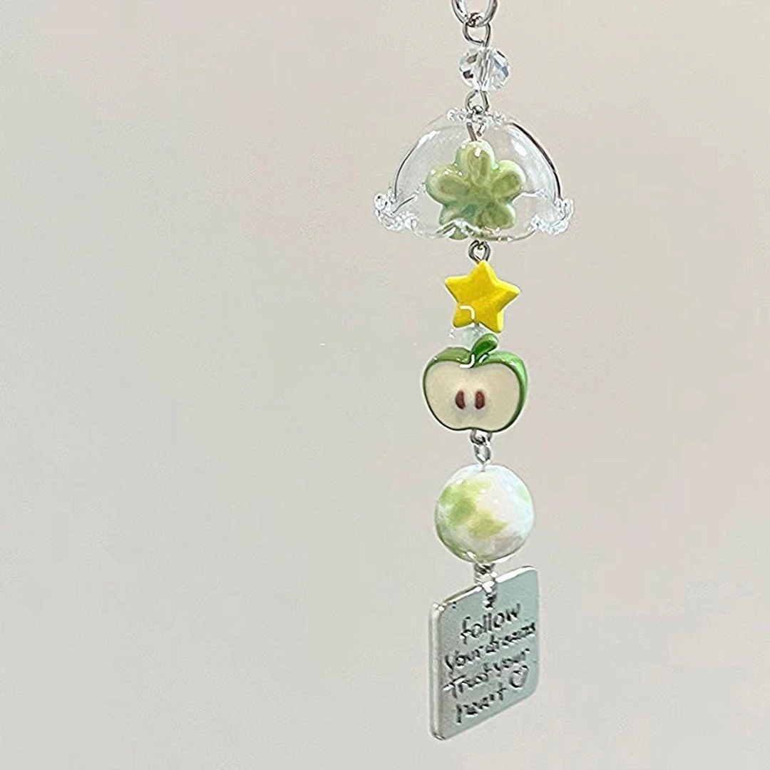 【皮卡】风铃绿苹果挂件钥匙扣手机链幸运青苹果干星星串珠个人用品
