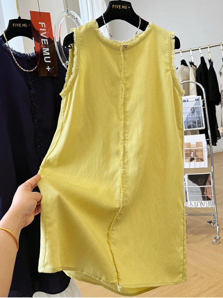 高级感流苏毛边无袖连衣裙女夏季气质中长款背心裙裙子薄