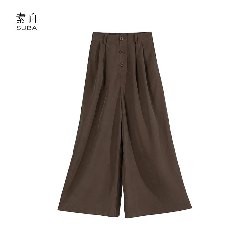 素白马乖【松果】K01810单排扣时尚百搭休闲直筒宽松阔型裤