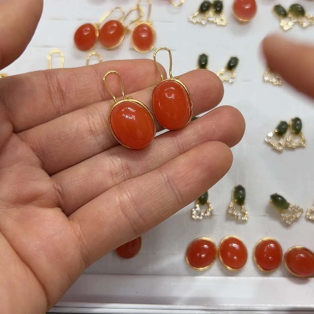 南红玛瑙耳饰银S925镶嵌?****?