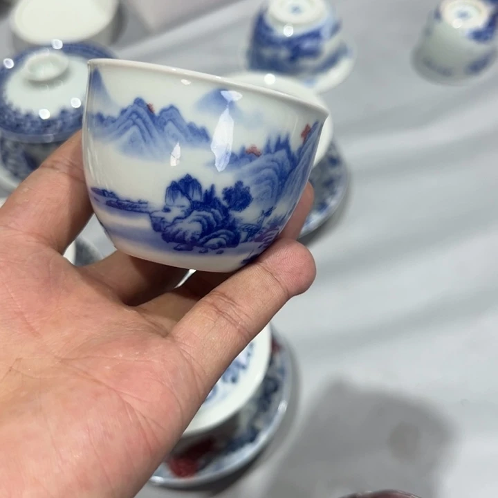 瓷片白青花富春山居图刚杯客杯全品