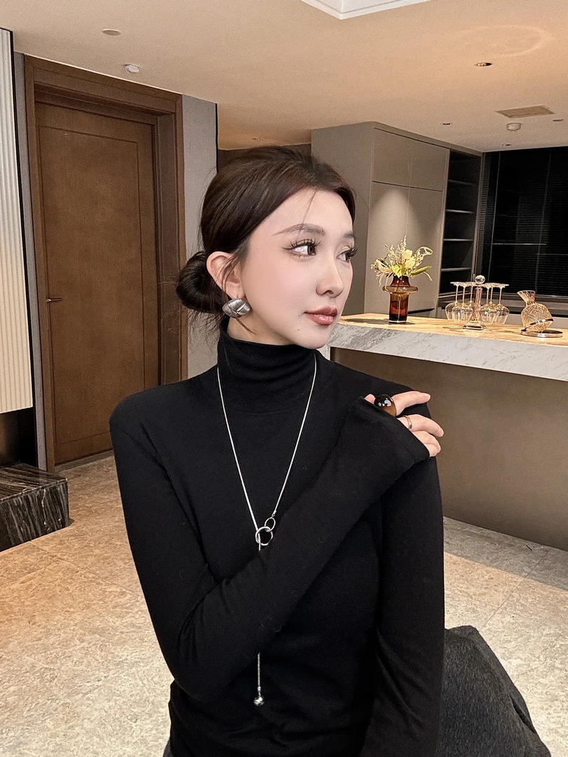 【大眼刘】时尚气质长袖设计师珍珠绒打底衫JAS-ZG-0828