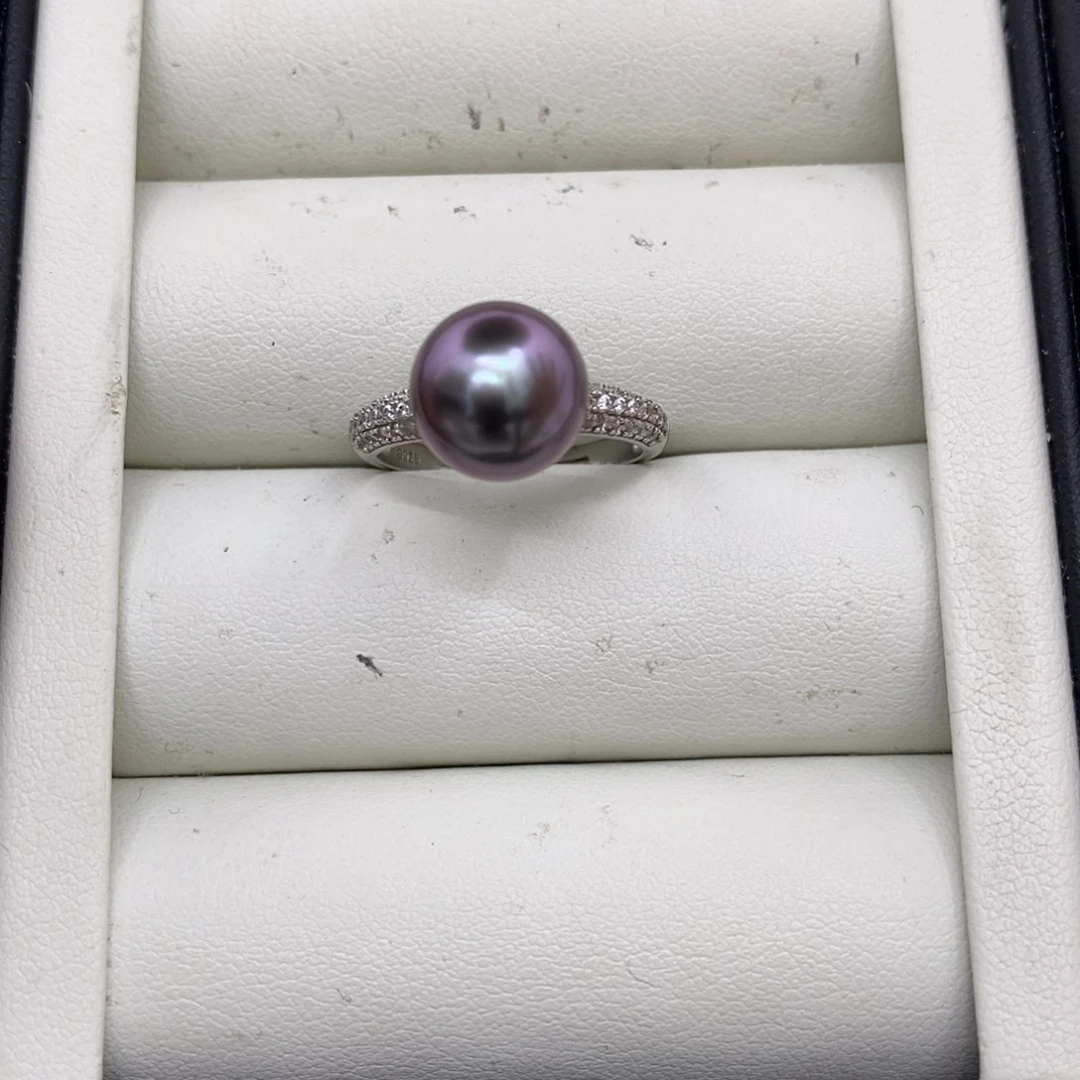 海水珍珠戒指银S925镶嵌10.2大溪地薰衣草紫